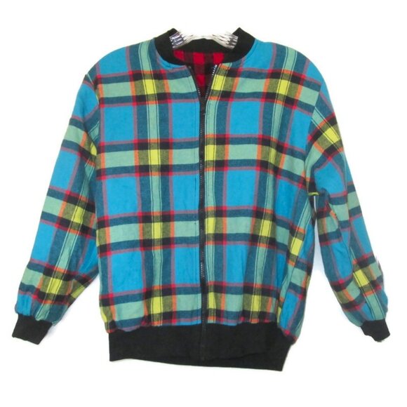 1990s vintage boys reversible red black blue plaid jacket size xxxl extra large - Picture 2 of 6